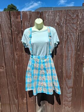 Pastel Plaid Suspender Skirt with Light Mint Tee